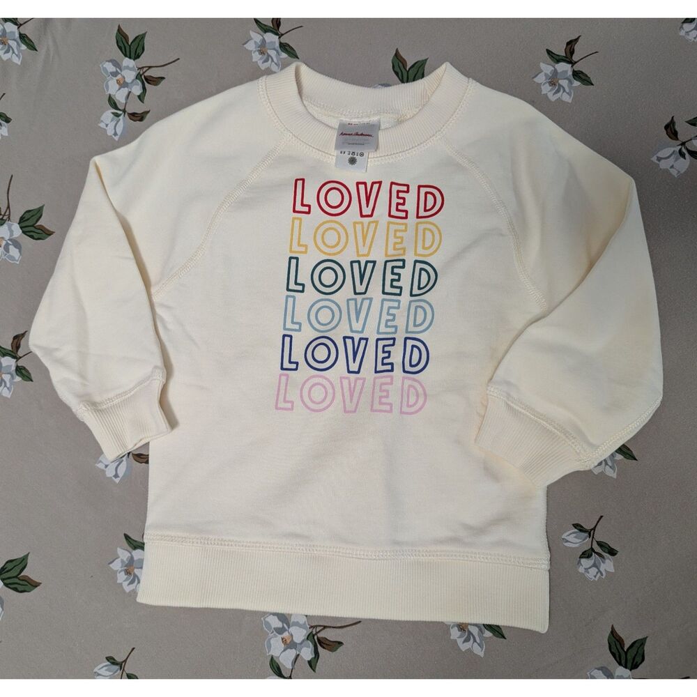 NWOT Hanna Andersson "Loved"x6 Print Crewneck Sweatshirt size 2T